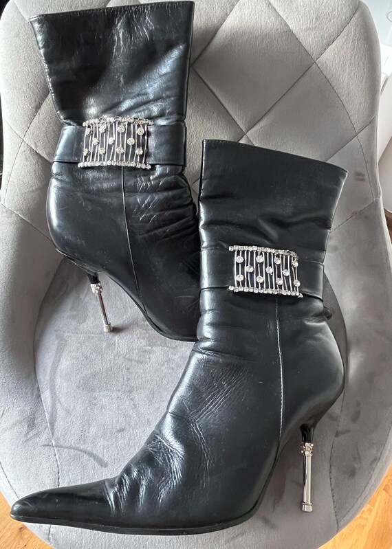 Gucci Black Mid-Calf Leather Boots with Buckle Gucci Mid-Calf Motorcycle Boots Black Leather Size 6  main image 2