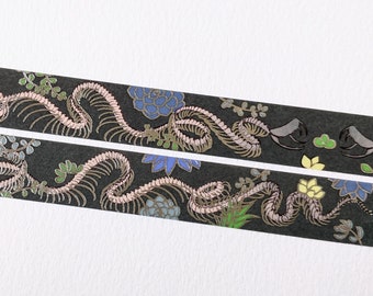 Snake Skeleton Succulent Washi Tape | Silver Foil Botanical Journal Tape | Nature Stationery (15 mm)