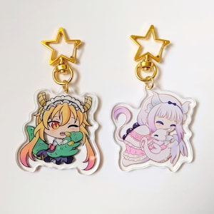 Drachen Maid Anhänger | Fräulein Kobayashi's Dragon Maid Acryl Schlüsselbund | Tohru | Kanna | 5cm Chibi Schlüsselanhänger | Kawaii Geschenk