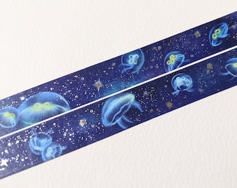Cinta washi plateada con estrellas, luna y medusas, cinta decorativa de estrellas, 15 mm