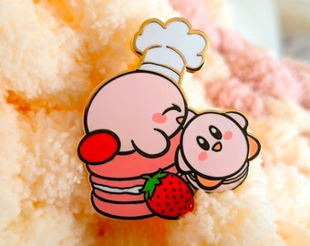 Chef Kirby Enamel Pin | Cute Kirby Macaron Dessert Pin | Kawaii Video Game Food Pin | Fan Art Pin