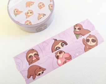 Cute Sloth Washi Tape, Pastel Bullet Journal washi, Planner tape, 15 mm
