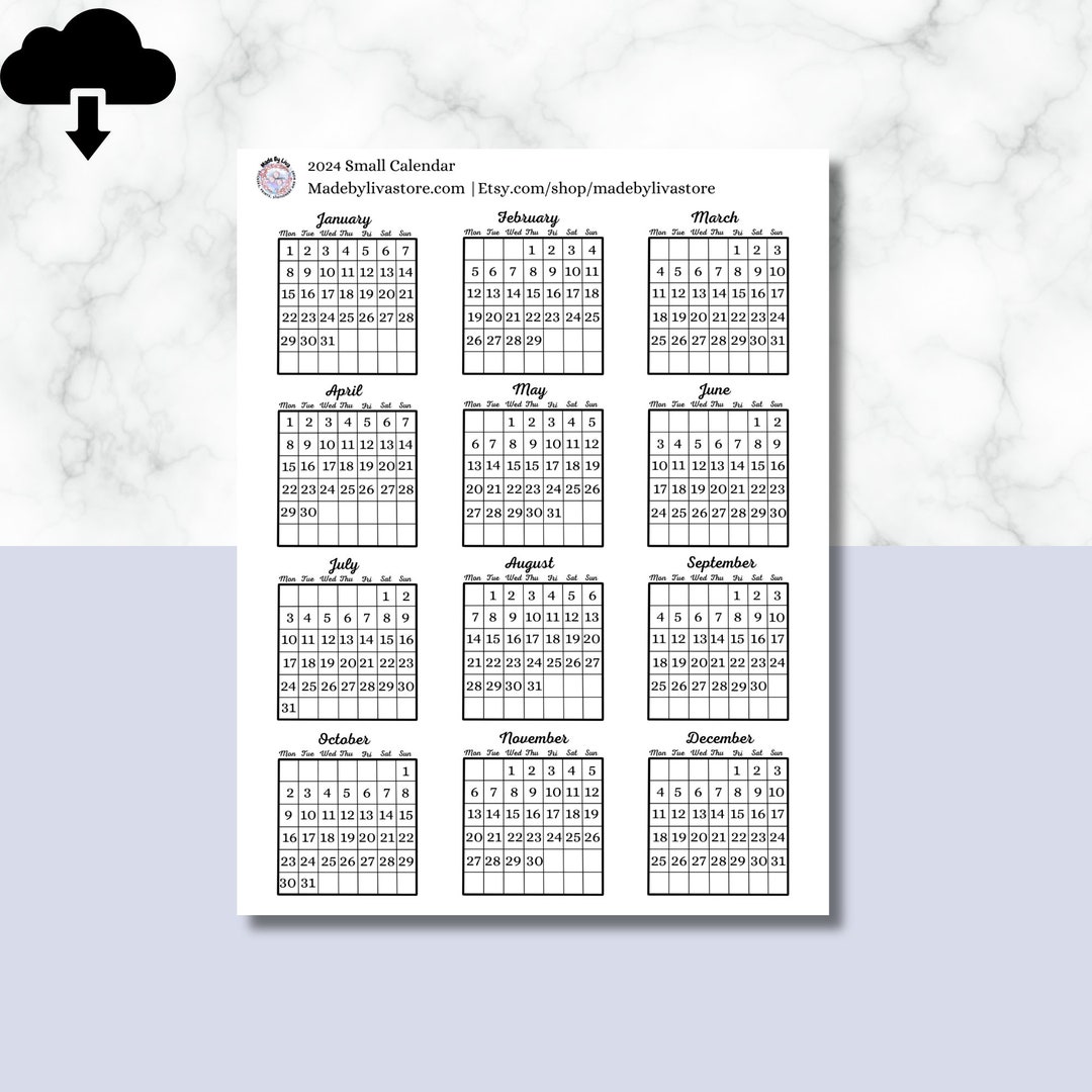 Small Monthly Calendar PRINTABLE - Il 1080xN.5819607849 D3pk 