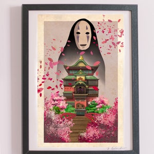 No face, Spirited away inspired art print, digital art, different sizes, A4, A3, A5