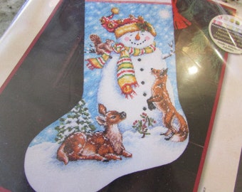 Winter friends cute snowman and fox christmas counted cross stitch full kit donna race art