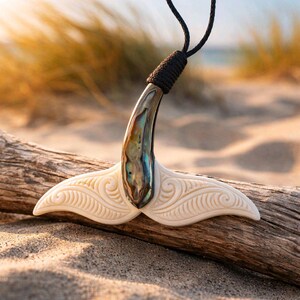 Maori Bone and Paua Whale Tail Necklace Made in NZ image 3