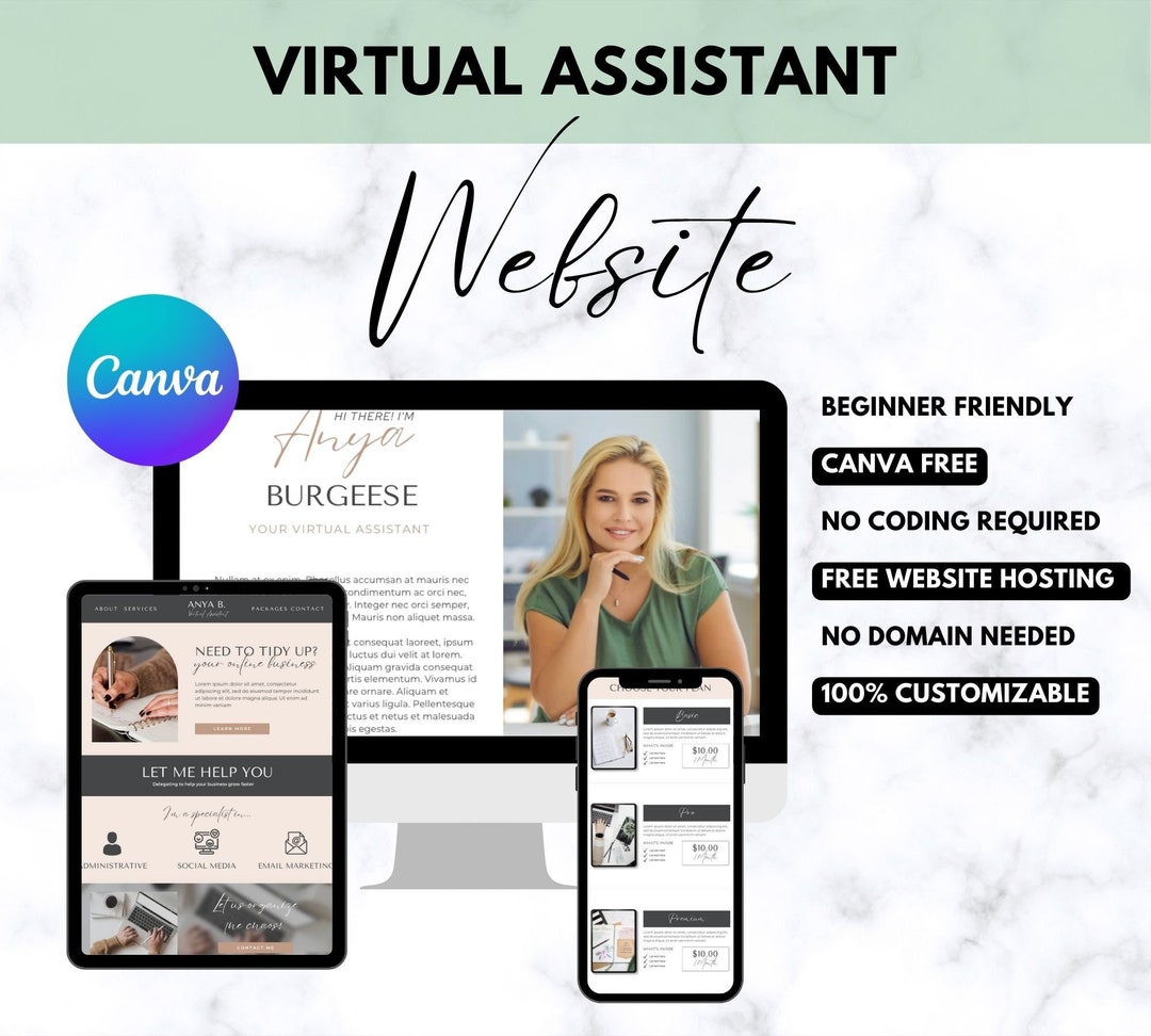 Website Template, Virtual Assistant Website Templates, Canva Website ...
