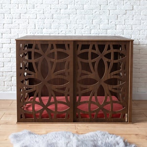 Modern Walnut Dog Crate Furniture with Sliding Door