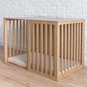 Large Wooden Dog Crate with Sliding Door, Oak Modern Dog Crate, Dog Kennel Furniture, Dog House Indoor, Wooden Dog Kennel, Custom Dog Crate