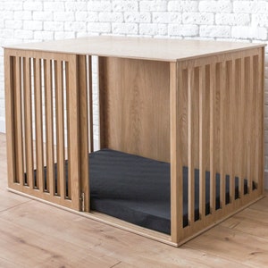 Large Modern Dog Crate with Sliding Door, Oak Dog Kennel Furniture, Dog House Indoor, Wooden Dog Crate, Large Dog Crate Furniture, DOGGY