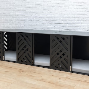 Triple Dog Crate with Divider, Dog Crate Furniture, Triple Dog Kennel, Wooden Dog Crate, Black Modern Dog Crate, DOGGY