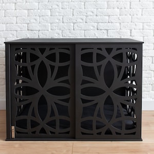 Modern Dog Crate Black, Modern Wooden Dog Crate, Wood Dog Furniture Kennel, Pet Kennel Indoor, Wooden Dog Crate Sliding Door, DOGGY