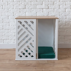 Dog Crate Furniture with Oak Top, Modern Dog Crate, Dog Kennel Furniture, Furniture Dog Crate, Wooden Dog Crate, Custom Dog Crate, DOGGY