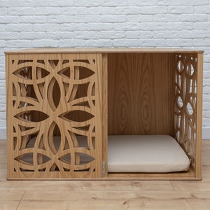 Oak Modern Dog Crate with Sliding Door, Wooden Dog Crate, Oak Dog Kennel Furniture, Dog Crate Wood, Dog Crate Furniture, Custom Dog Crate