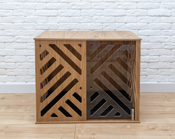 Wooden Dog Crate with Acrylic Sliding Door, Dog House Indoor, Dog Crate, Dog Crate End Table, Wooden Dog House, Custom Dog Crate, DOGGY