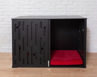 Black Modern Dog Crate, Dog House Indoor, Furniture Dog Crate, Modern Dog House, Pet Bed House, Dog Kennel Furniture, Custom Dog Crate