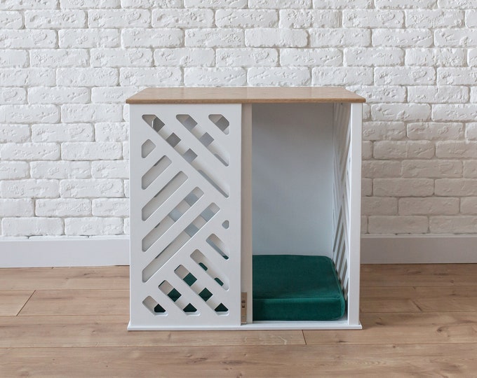 Dog Crate Furniture with Oak Top, Modern Dog Crate, Dog Kennel Furniture, Furniture Dog Crate, Wooden Dog Crate, Custom Dog Crate, DOGGY