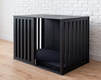 Large Modern Wood Dog Crate: Sliding Door Furniture Kennel