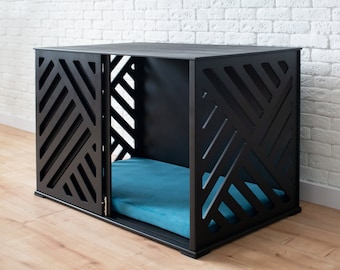 Modern Wooden Dog Crate Furniture: Large Sliding Door Kennel