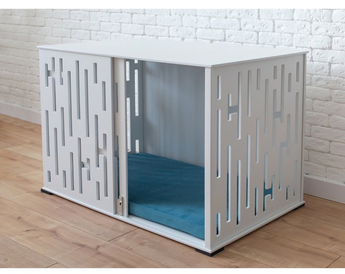 White Large Modern Dog Crate, Dog Crate, Dog Kennel, Wood Dog House, Pet House, Pet Furniture, Indoor Dog House, Custom Dog Crate Furniture