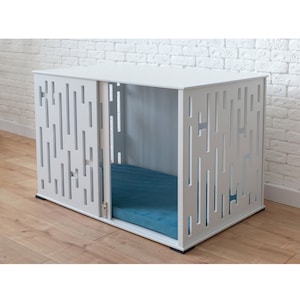 White Large Modern Dog Crate, Dog Crate, Dog Kennel, Wood Dog House, Pet House, Pet Furniture, Indoor Dog House, Custom Dog Crate Furniture
