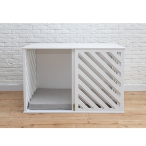 White Modern Pet Crate, Indoor Dog House with Door, Dog Kennel Indoor, Wood Dog House, Indoor Dog Crate, Custom Dog Crate Furniture, DOGGY