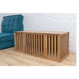 Double Dog Crate Furniture without Divider with Sliding Door, Double Wooden Dog Crate for 2 Dogs with Cushion, Double Dog Kennel, DOGGY