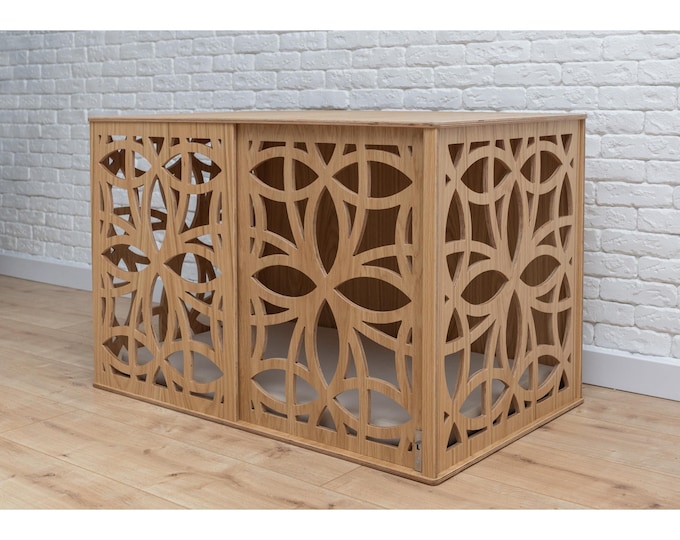 Large Dog Crate Furniture with Sliding Door, Wood Dog Crate, Oak Dog Kennel Furniture, Luxury Dog Crate, Dog Crate Furniture Large, DOOGY