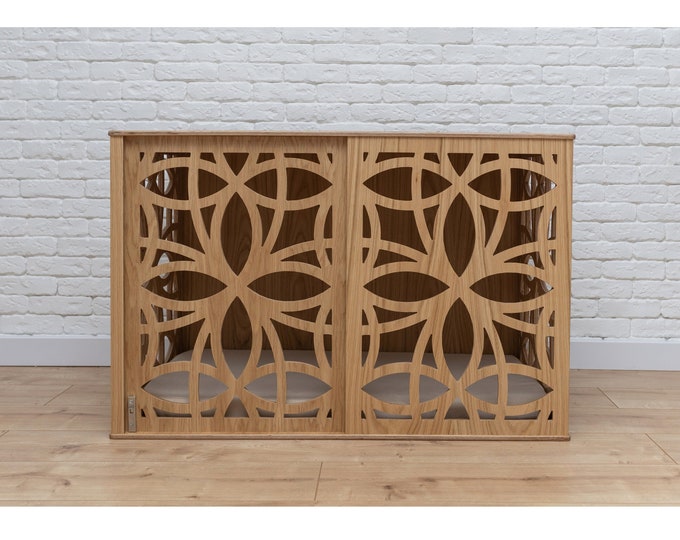 Wooden Dog Kennel with Sliding Door, Oak Modern Dog Kennel, Dog Crate Furniture, Dog House Indoor, Wooden Dog Crate, Custom Dog Crate, DOGGY