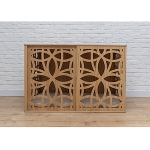Oak Veneer Dog Crate Furniture: Modern Indoor Kennel with Sliding Door
