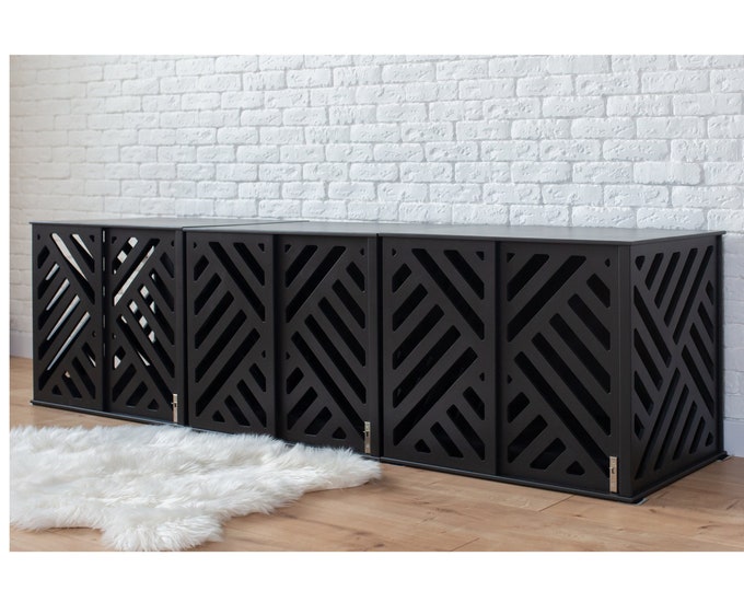 Modern Dog Kennel Triple Small Dog Crate with Sliding Door with a Latch, Dog Crate Furniture, Triple Dog Kennel, Wooden Dog Crate, DOGGY