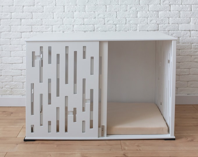 White Modern Dog Crate, Modern Dog Kennel, Wood Dog Crate, Pet House, Pet Furniture, Indoor Dog House, Custom Dog Crate Furniture, 6 Sizes