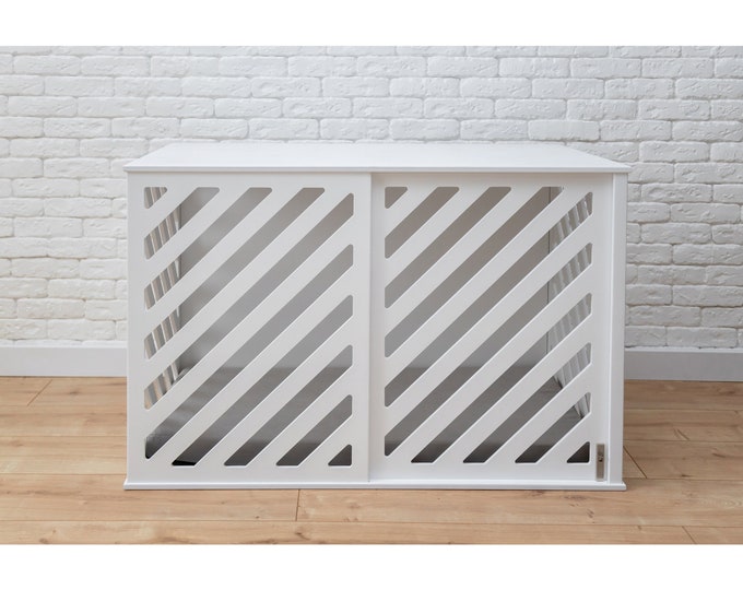 Modern Design Dog Crate with Sliding Door, White Dog Crate, Wooden Dog Crate, Indoor Dog Crate, Dog Kennel Furniture, Dog Crate Furniture