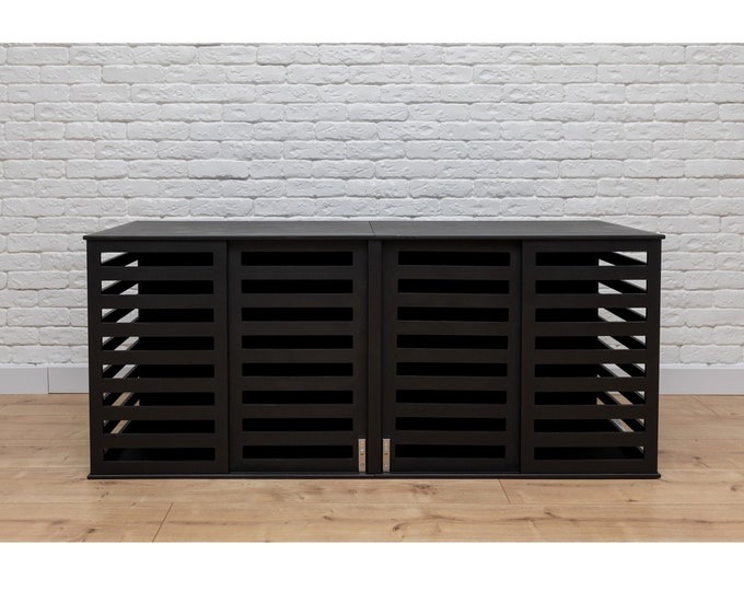 Double Dog Crate Furniture with Sliding Door, Double Dog Crate for 2 Dogs, Double Dog Kennel with Divider, Double Wooden Dog Crate, DOGGY