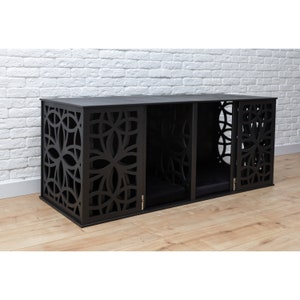 Double Small Dog Crate Furniture with Sliding Door, Double Small Dog Crate, Double Small Wooden Dog Crate, Dog Crate With Divider, DOGGY