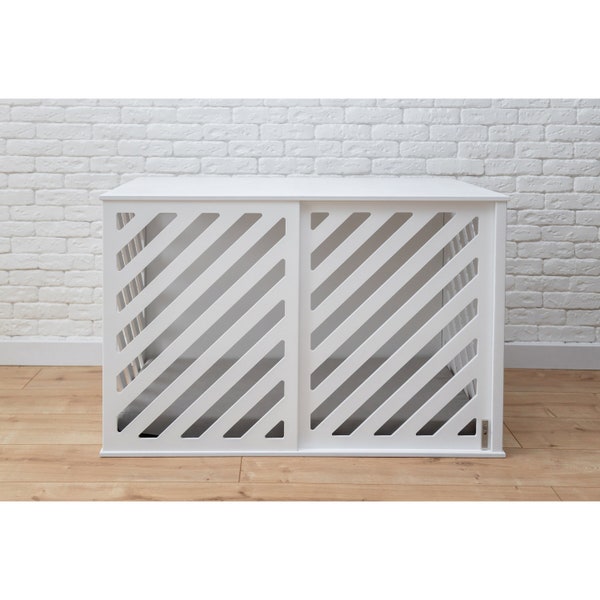 Modern Design Dog Crate with Sliding Door, White Dog Crate, Wooden Dog Crate, Indoor Dog Crate, Dog Kennel Furniture, Dog Crate Furniture