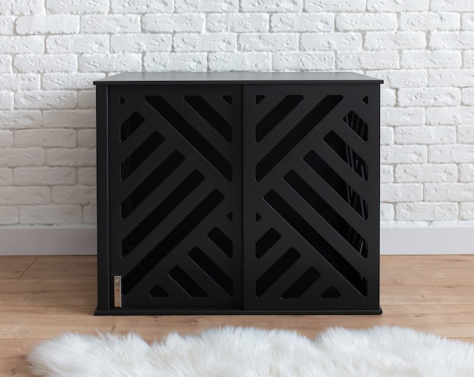 Modern Dog Crate with Sliding Door, Wood Dog Crate, Modern Dog House, Modern Dog Kennel, Dog House Indoor, Custom Dog Crate, 6 Sizes, DOGGY