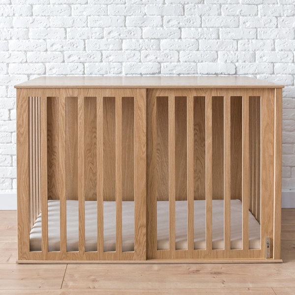 Modern Wood Dog Crate with Sliding Door - Custom Dog Kennel Size