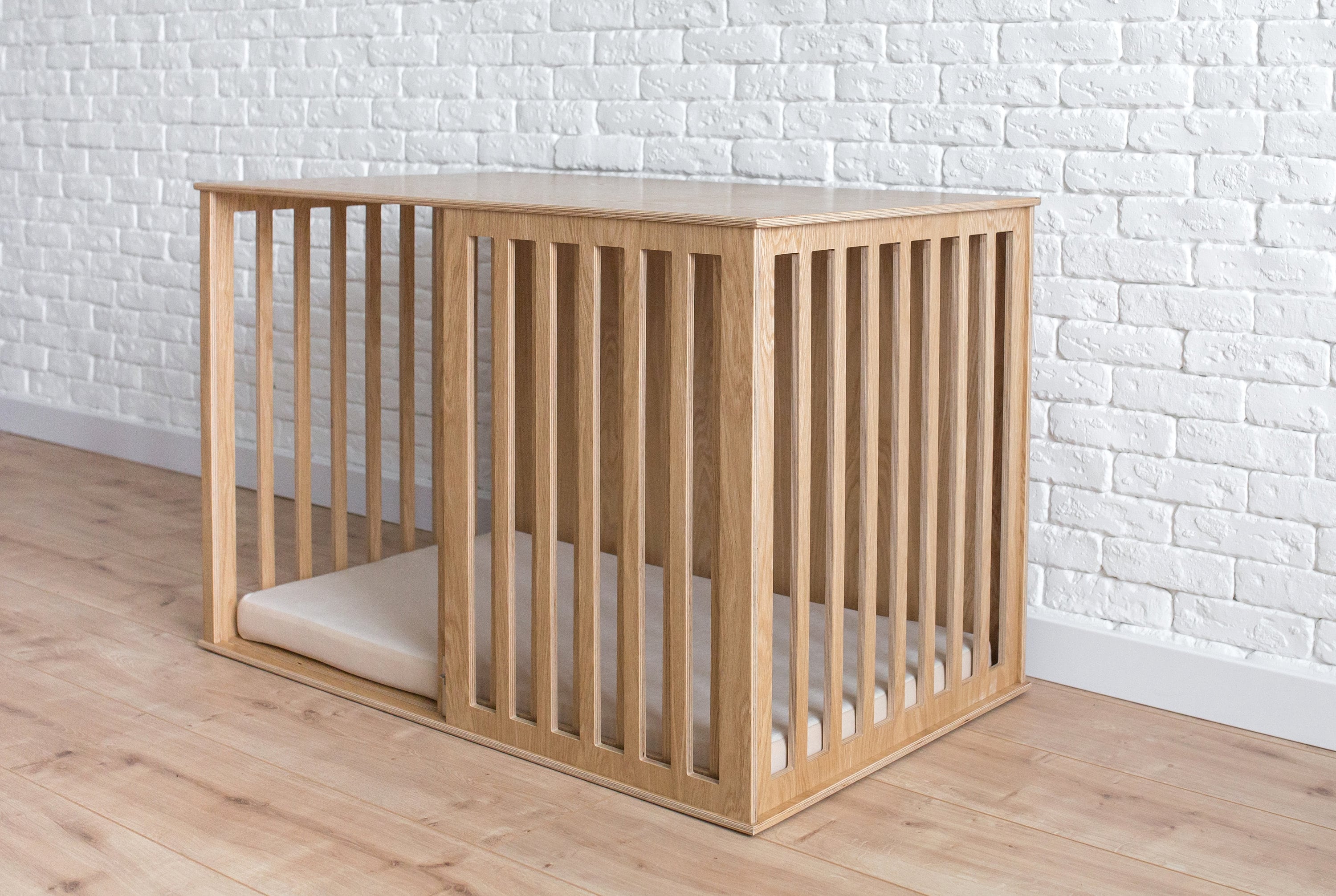Wooden Dog Crate With Sliding Door Oak Dog Kennel Furniture Dog House Indoor Dog Crate Furniture Wooden Dog Crate Custom Dog Crate Etsy