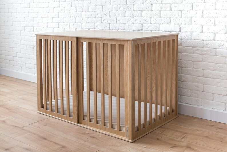 Wooden Dog Crate with Sliding Door, Oak Modern Dog Crate, Dog Kennel Furniture, Dog House Indoor, Wooden Dog Kennel, Custom Dog Crate