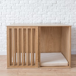 Wooden Dog Crate with Sliding Door, Oak Modern Dog Crate, Dog Kennel Furniture, Dog House Indoor, Wooden Dog Kennel, Custom Dog Crate