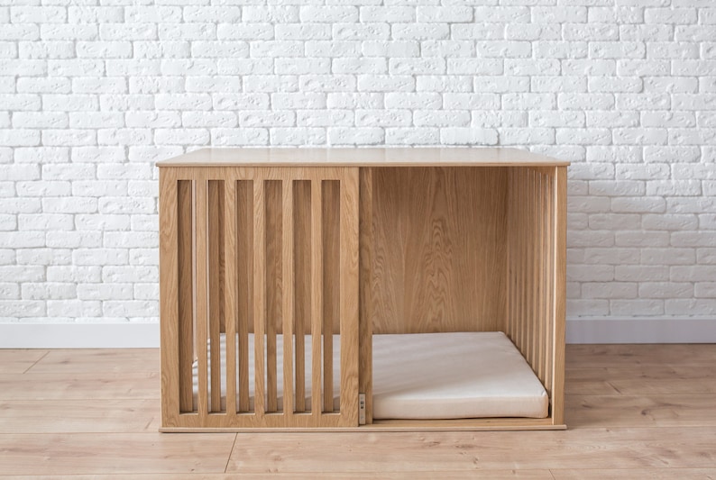 Wooden Dog Crate with Sliding Door, Oak Modern Dog Crate, Dog Kennel Furniture, Dog House Indoor, Wooden Dog Kennel, Custom Dog Crate