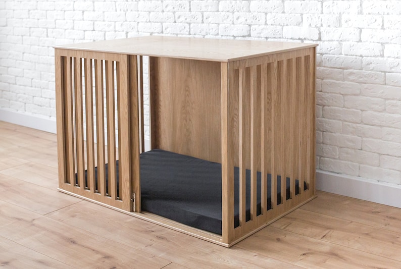 Modern Dog Crate With Sliding Door Oak Dog Kennel Furniture Etsy