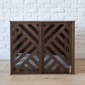 Walnut Dog Crate Furniture, Wooden Dog Crate, Wooden Dog Kennel, Modern Dog House Furniture, Indoor Dog Crate, Custom Dog Kennel, DOGGY