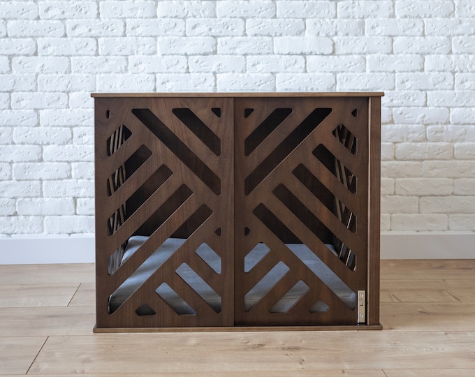 Walnut Dog Crate Furniture, Wooden Dog Crate, Wooden Dog Kennel, Modern Dog House Furniture, Indoor Dog Crate, Custom Dog Kennel, DOGGY