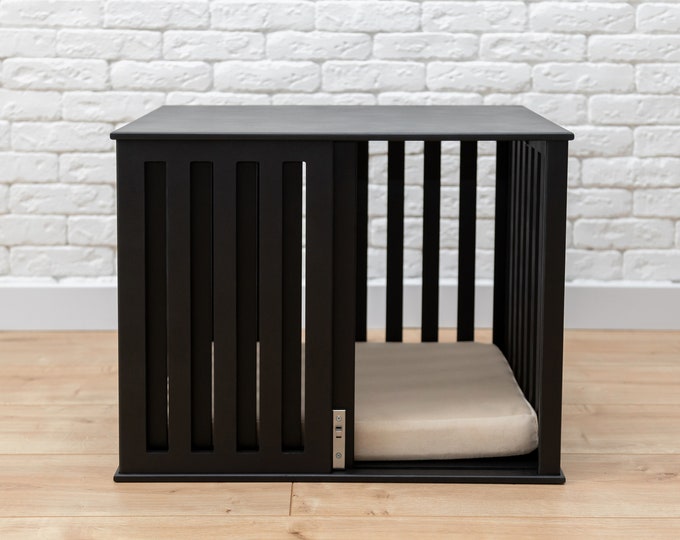 Small Modern Dog Crate with Sliding Door, Black Modern Dog Kennel, Dog Crate Furniture, Modern Dog House Indoor, Custom Dog Crate, DOGGY