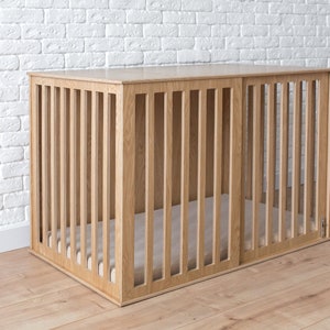 Wooden Dog Crate with Sliding Door, Oak Modern Dog Crate, Dog Kennel Furniture, Dog House Indoor, Wooden Dog Kennel, Custom Dog Crate