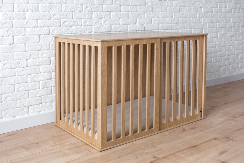 Wooden Dog Crate with Sliding Door, Oak Modern Dog Crate, Dog Kennel Furniture, Dog House Indoor, Wooden Dog Kennel, Custom Dog Crate