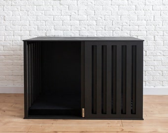 Black Modern Dog Crate: Indoor Wooden Dog House