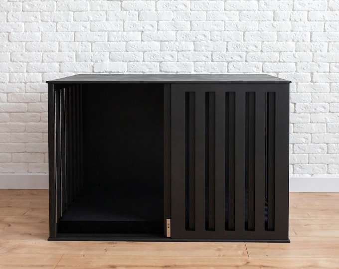 Black Modern Dog Crate, Wooden Dog Crate, Modern Dog House, Dog House Indoor, Custom Dog Crate, Luxury Dog Crate, Indoor Dog Crate, DOGGY